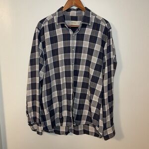 Ordean Flannel Navy Brown Plaid Dress Shirt Size XL